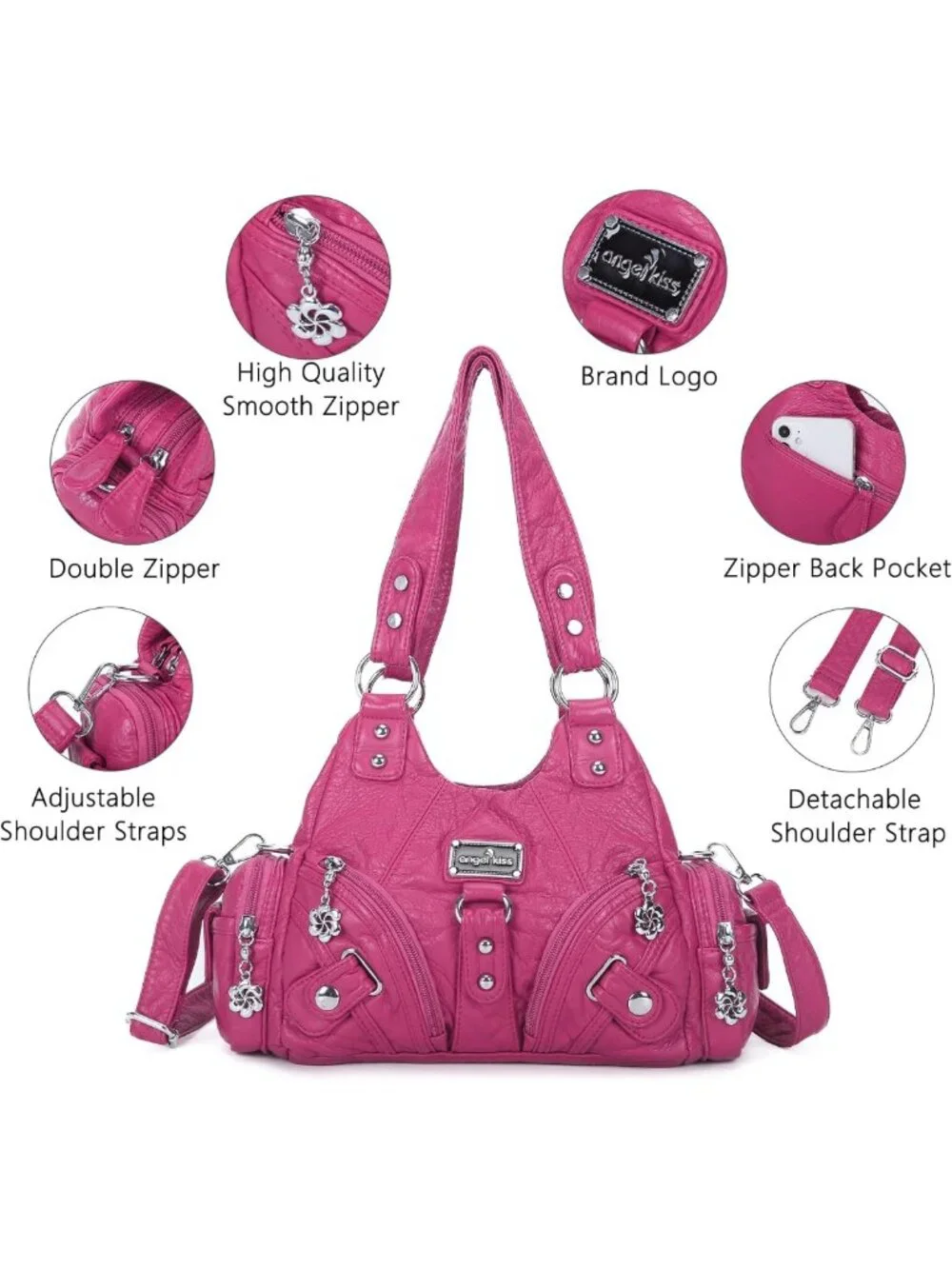 Stylish Small Hobo Shoulder Bag - Vegan Leather Multi-Pocket Tote with Zipper